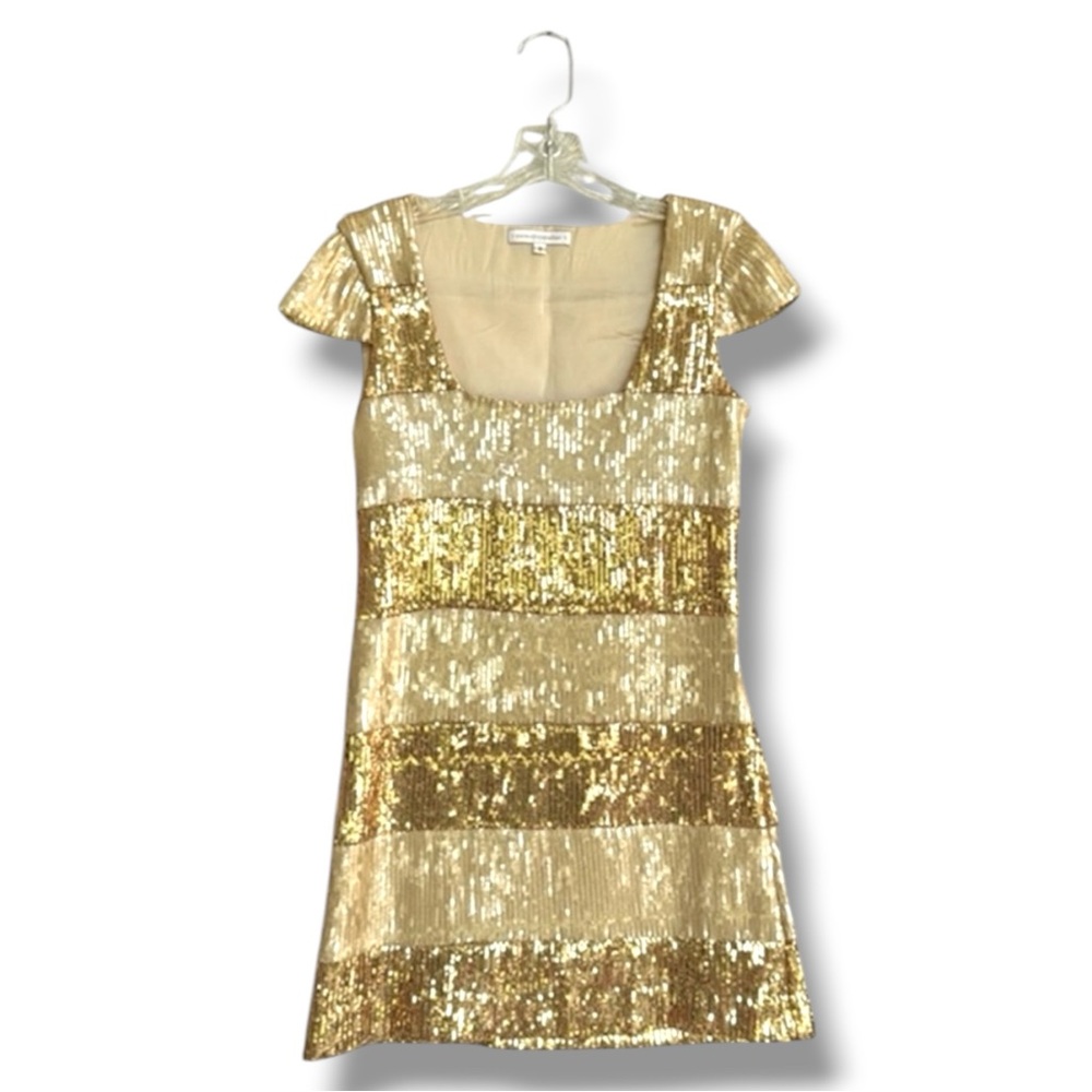 Anthropologie Corey Lynn Calter Gold Sequin Short Sleeve Sheath Dress Size 2 - Picture 2 of 15